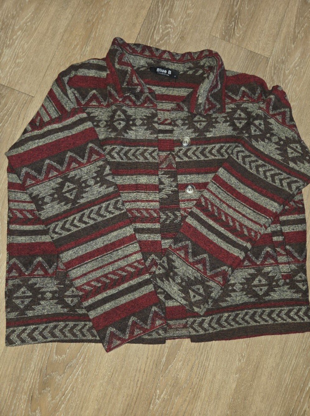 Blue B Boho Geometric Tribal Pattern Knit Cardigan Jacket Sz Sm Fall